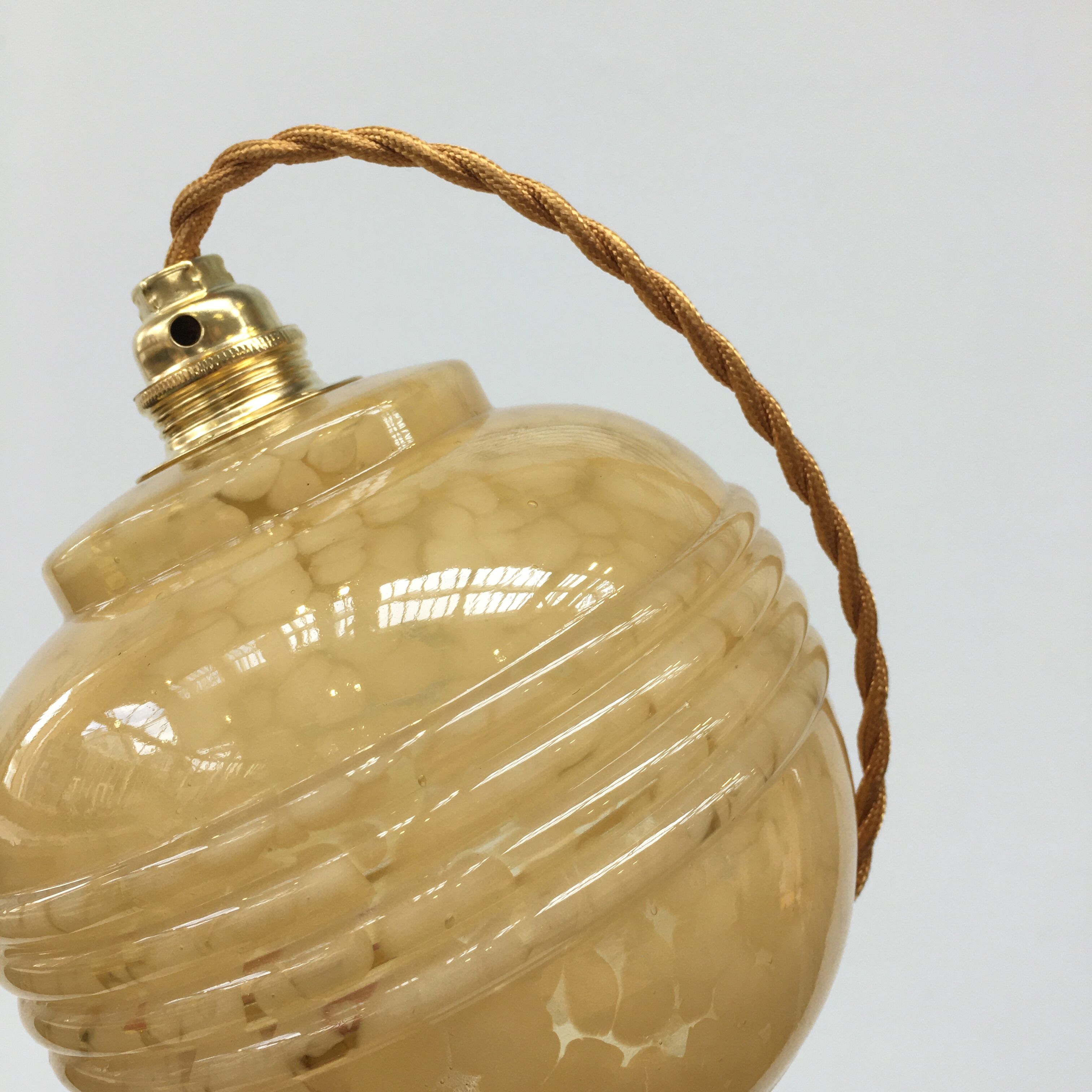 Pair of art deco hanging in yellow Clichy glass