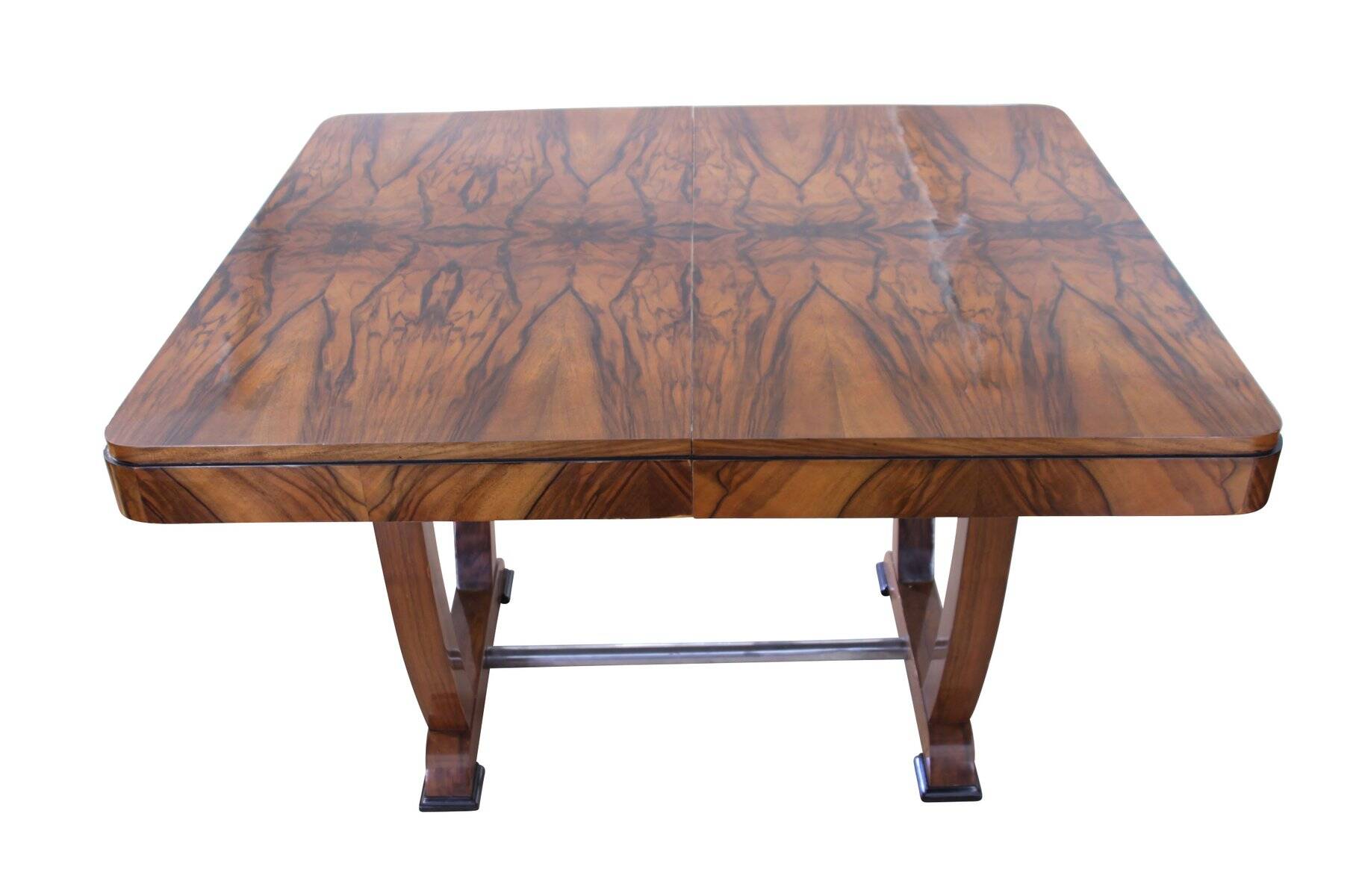 Art Deco Expandable Dining Table in Walnut Veneer & Chrome, France, 1930