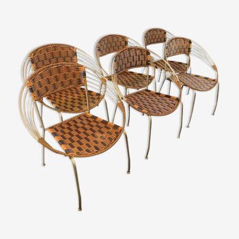 Série de 6 fauteuils de jardin et patio scoubidou', design italien vintage 1950s