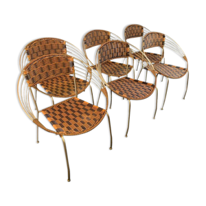Série de 6 fauteuils de jardin et patio scoubidou', design italien vintage 1950s