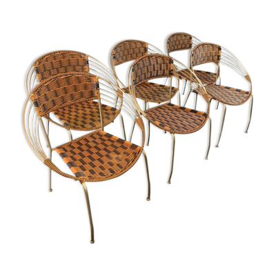 Série de 6 fauteuils de jardin et patio scoubidou', design italien vintage 1950s