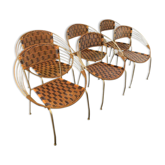 Series of 6 garden armchairs and patio Scoubidou', Italian Vintage Design 1950s