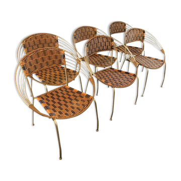 Série de 6 fauteuils de jardin et patio scoubidou', design italien vintage 1950s