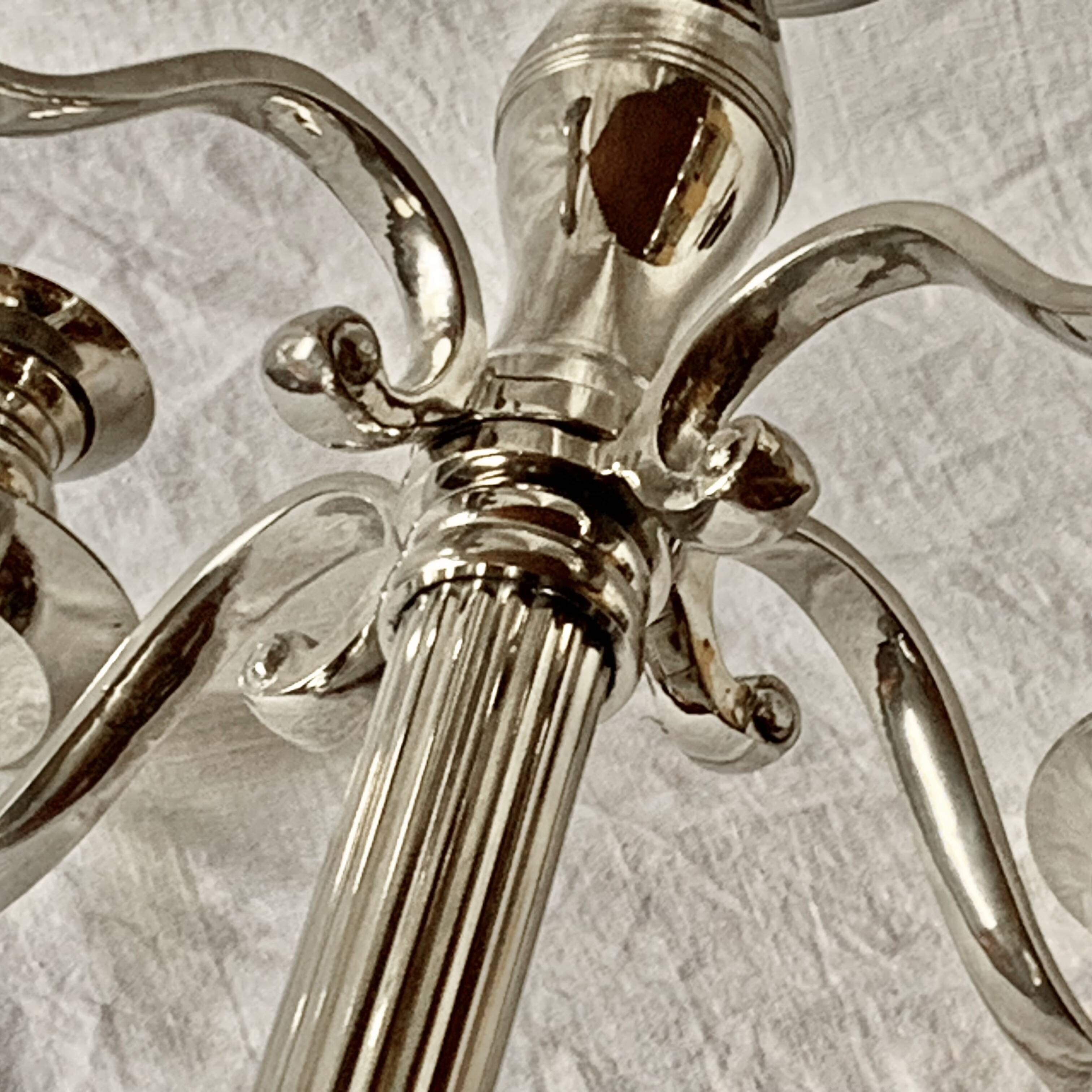 Antique large five-armed chrome-plated steel candlestick - 76cm