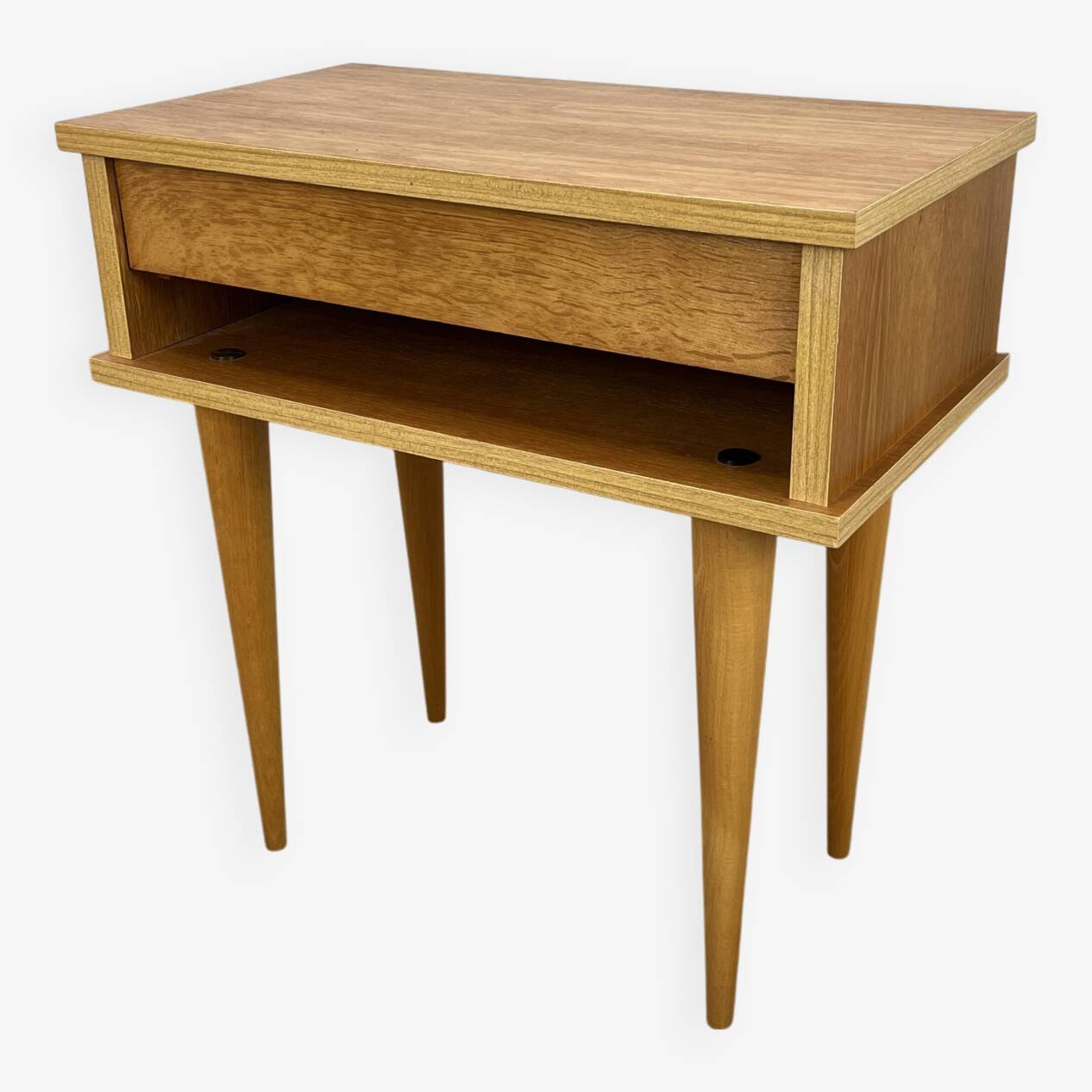 Table de chevet vintage bois blond, années 60