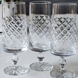 Set 6 champagne flutes, Lorraine crystal. Diamond/crosshair patterns. High 16 cm