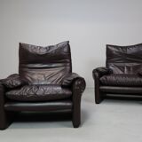 Paire de fauteuils en cuir Maralunga de Vico Magistretti pour Cassina, 1974