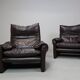 Pair of Maralunga leather armchairs by Vico Magistretti for Cassina, 1974