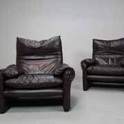 Pair of Maralunga leather armchairs by Vico Magistretti for Cassina, 1974