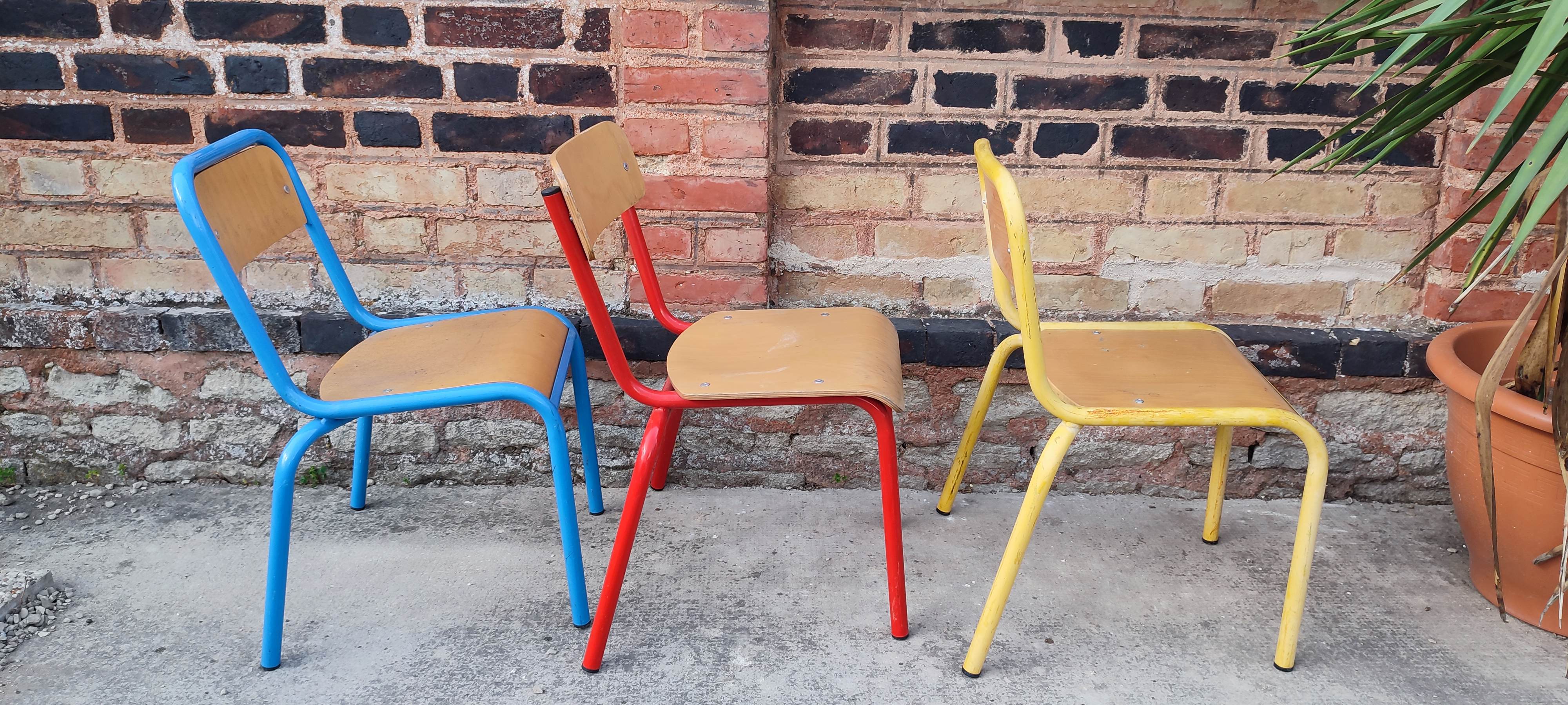 Set of three vintage children's school chairs