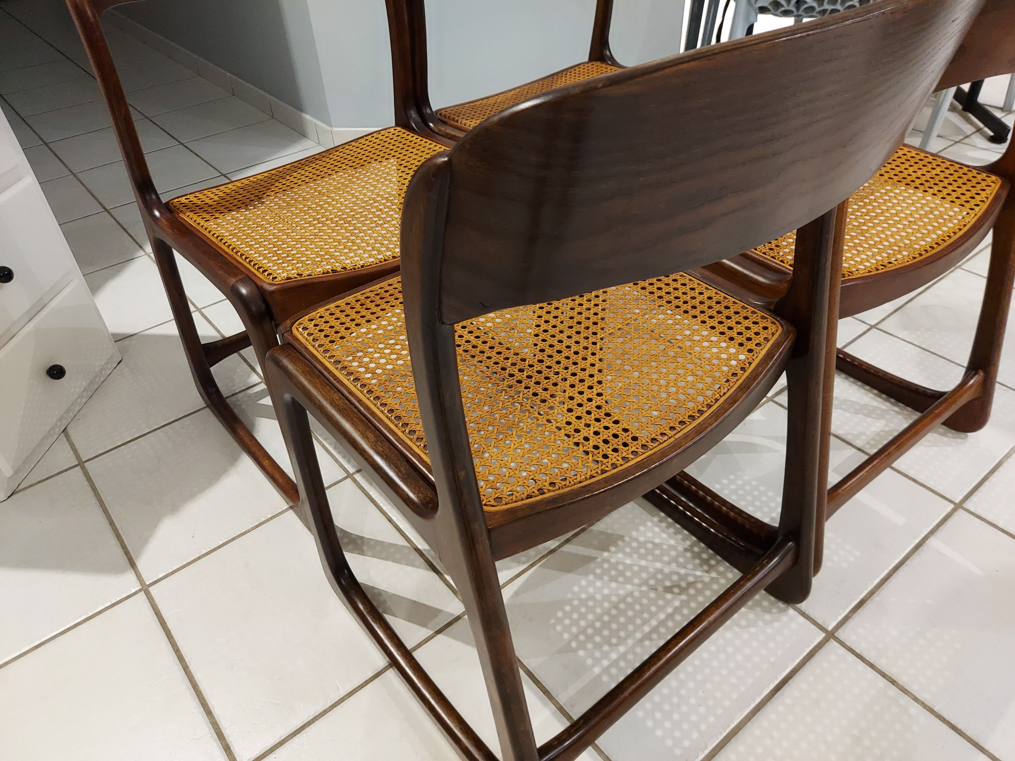 Suite of 4 chairs Baumann model sleigh vintage canning 1970