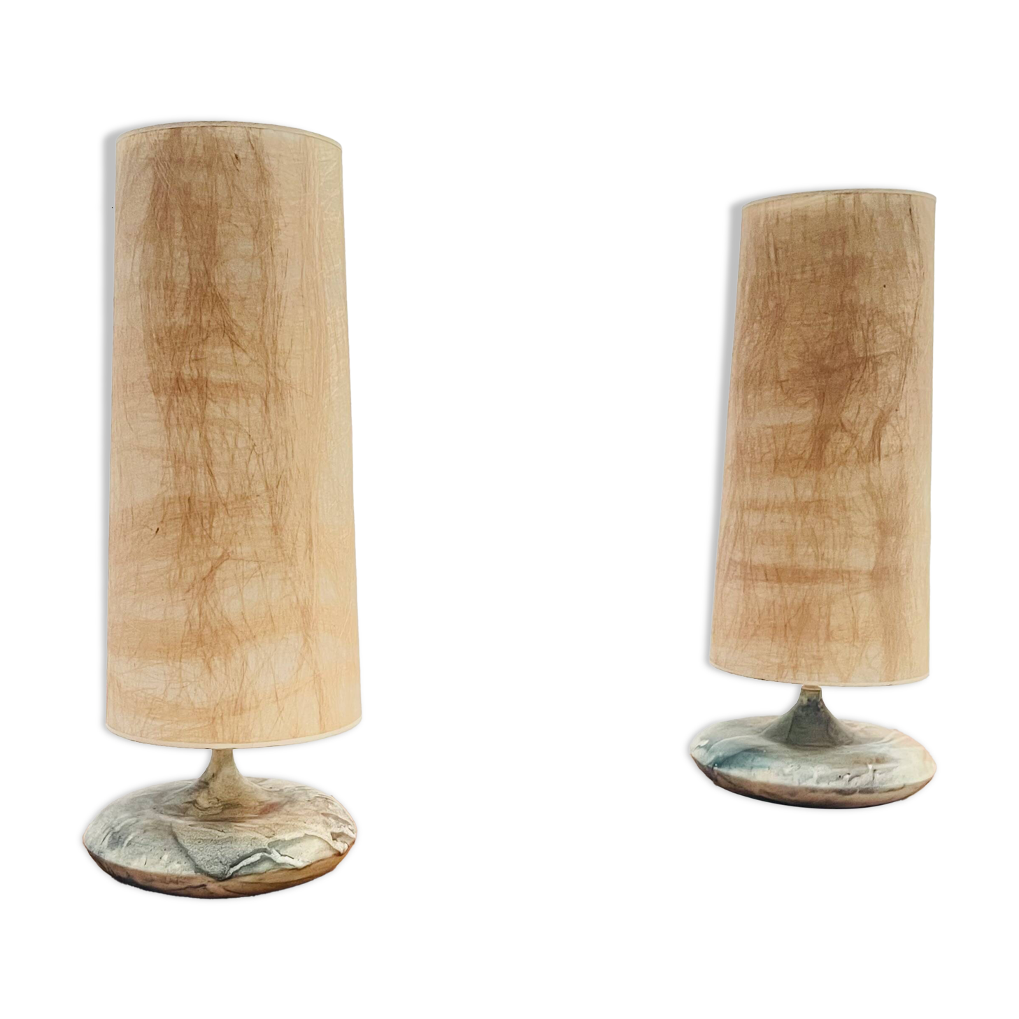 High pair of table lamps in Ceramic and raffia shade - France 1960