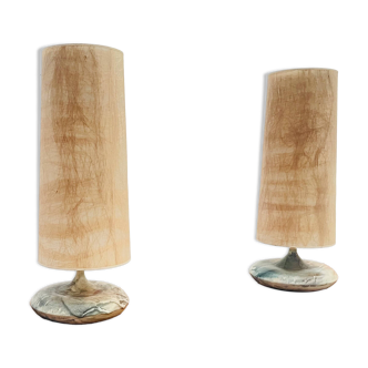 High pair of table lamps in Ceramic and raffia shade - France 1960