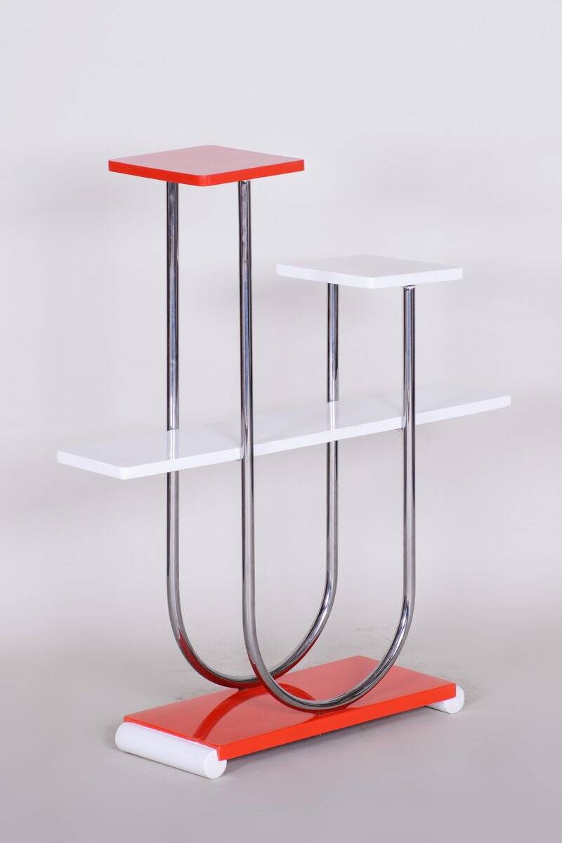 Bauhaus Czech Chrome and Lacquered Wood Flower Stand from Slezak, 1930s