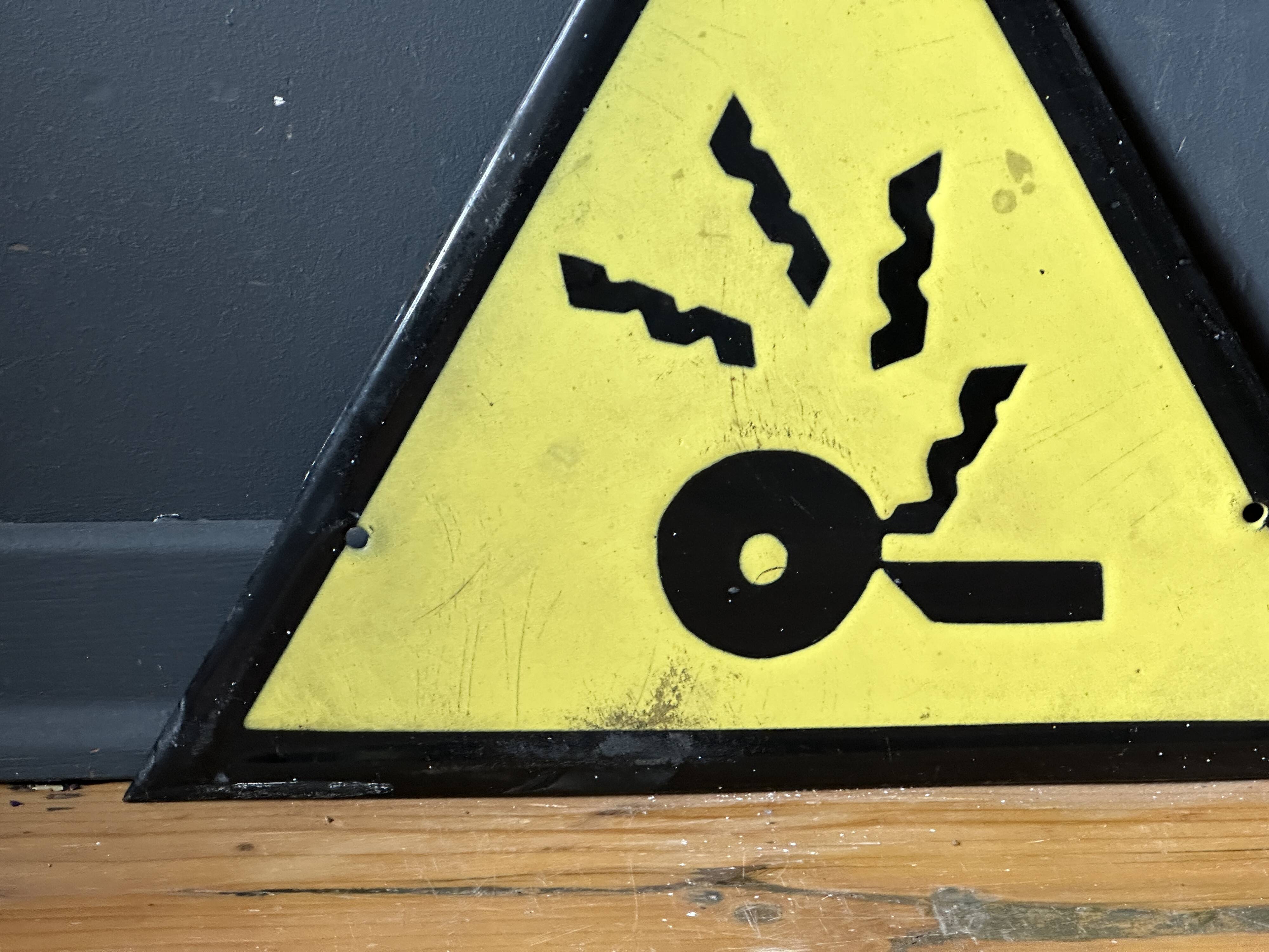 danger warning sign vintage european 1970's industrial enamel sign