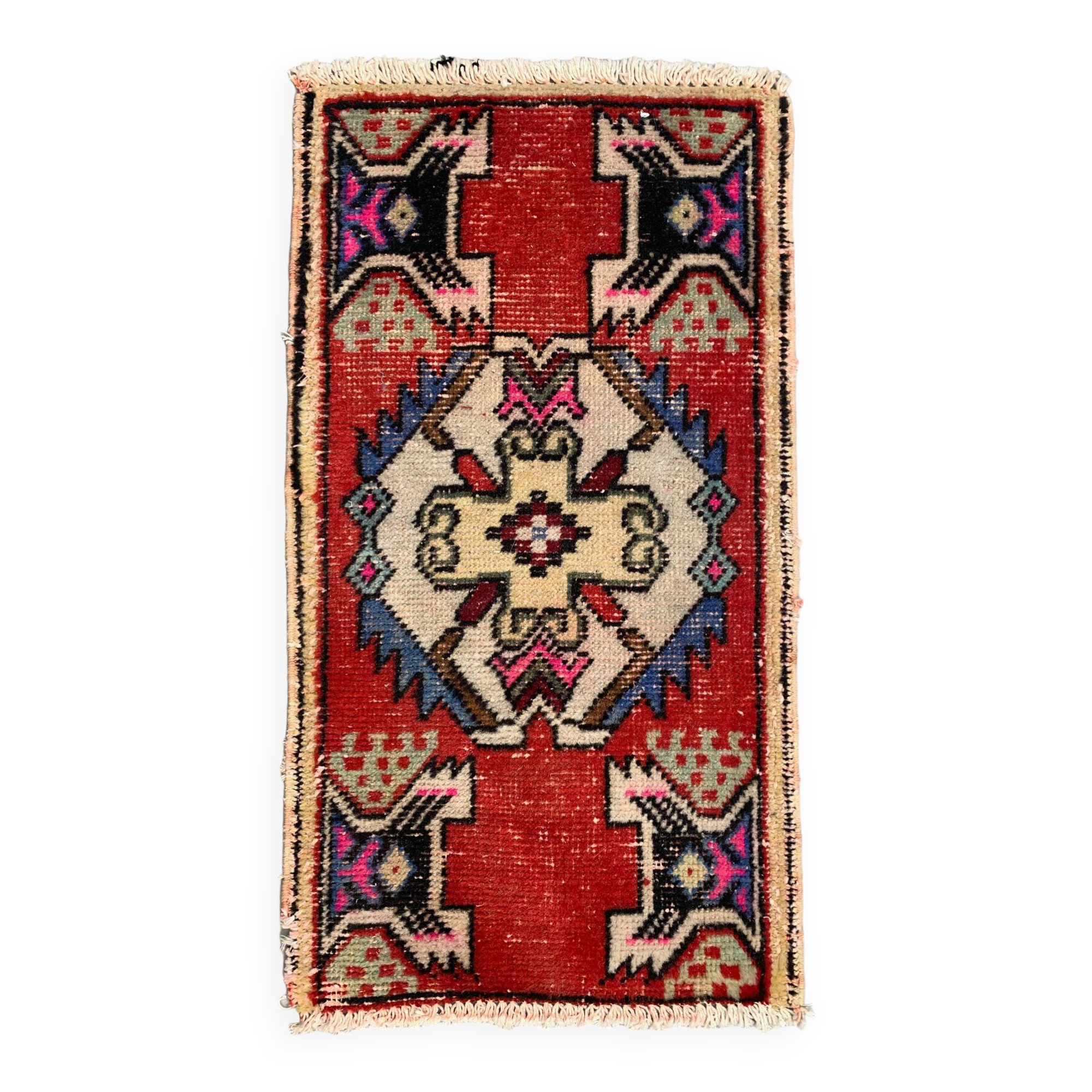 Small Vintage Turkish Rug 92x49 cm, Short Runner, Tribal, Shabby, Mini Carpet