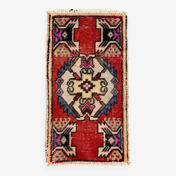 Small Vintage Turkish Rug 92x49 cm, Short Runner, Tribal, Shabby, Mini Carpet