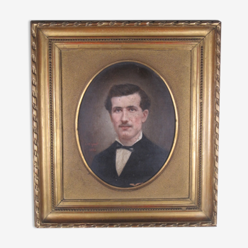 Portrait jeune homme huile sur toile xix signé louis joseph digout 1882