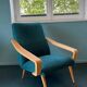 Blue amaranth armchair with armrests