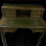 Directory style desk in green leather