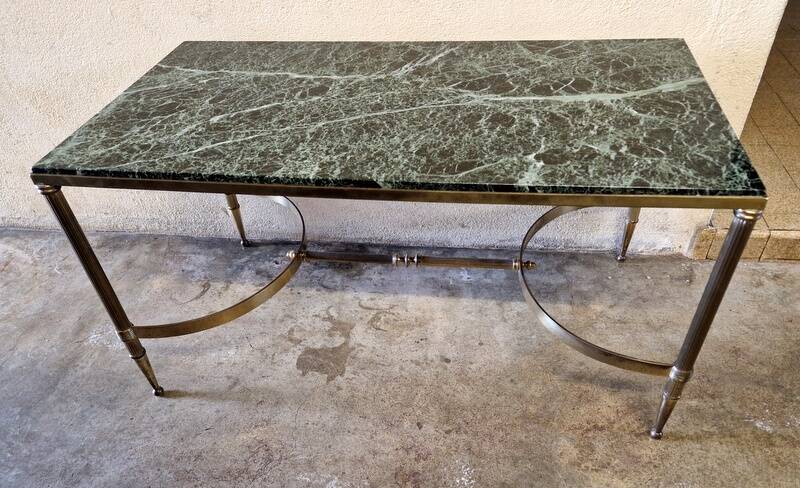 Brass coffee table with Alpine green veined marble top - 1960