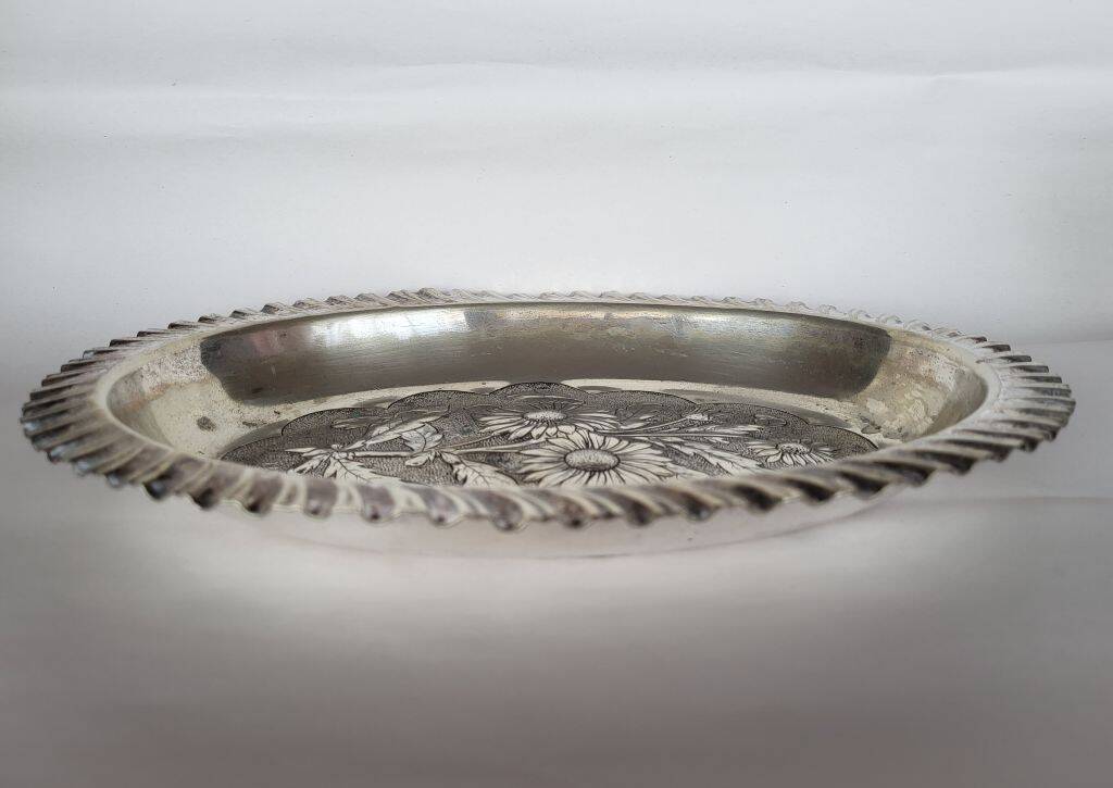 Antique Silver Plated Brass Oval Dish Fruit Bowl