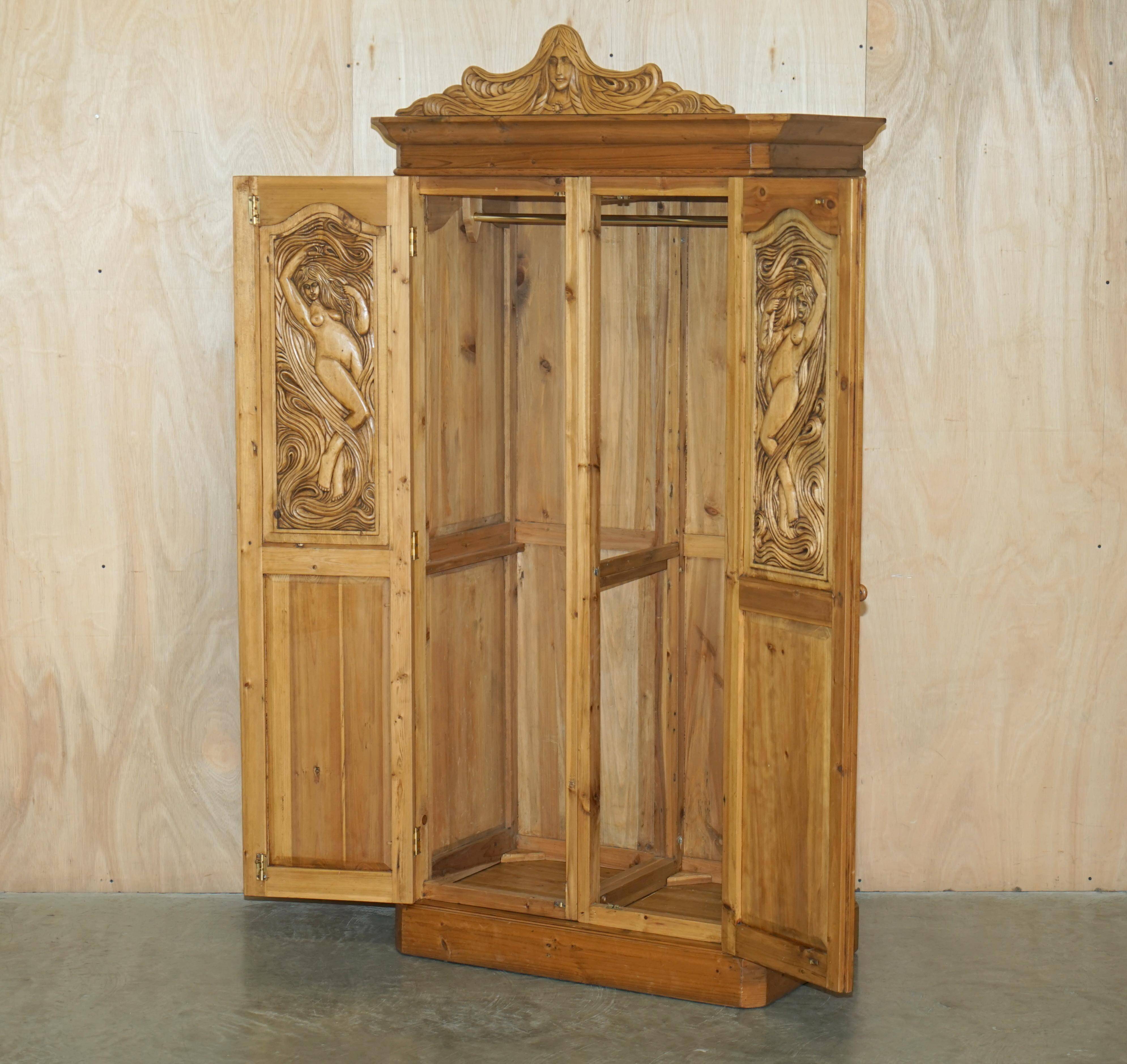 Vintage hand-carved wardrobe in Art Nouveau style.