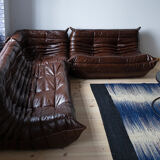 Set of 3 brown leather Togo sofas designed by Michel Ducaroy 1973