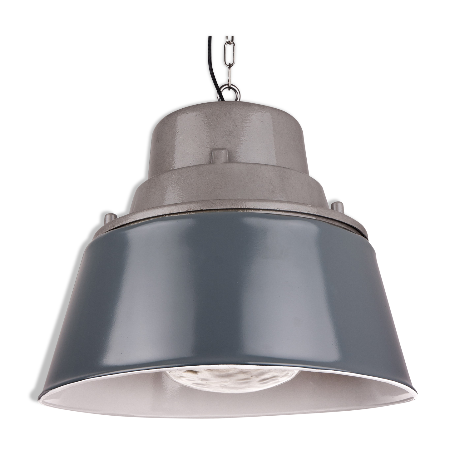 Vintage industrial lamp with prismatic glass from Poland, 1970s, loft style