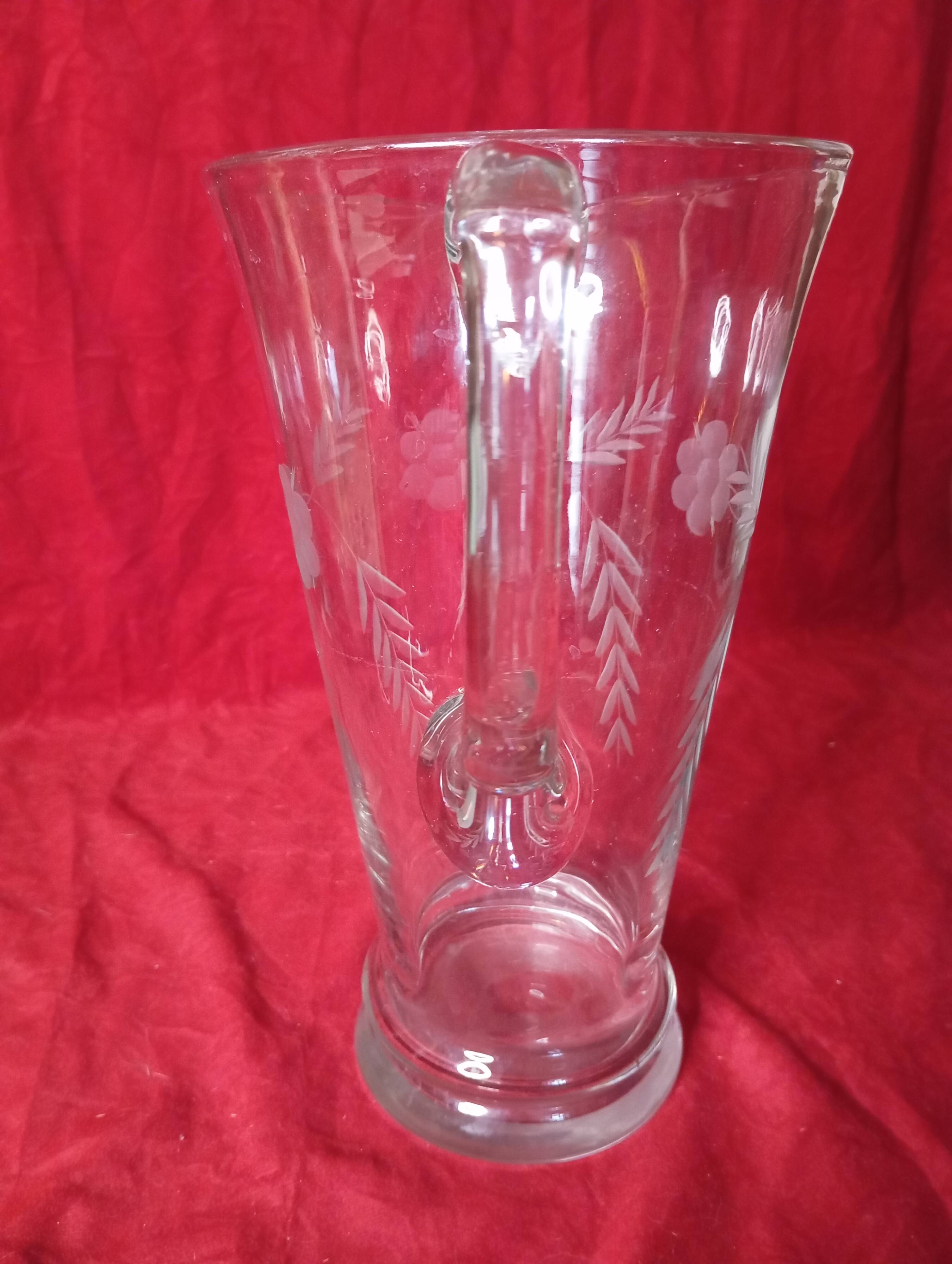 Art deco engraved glass pitcher