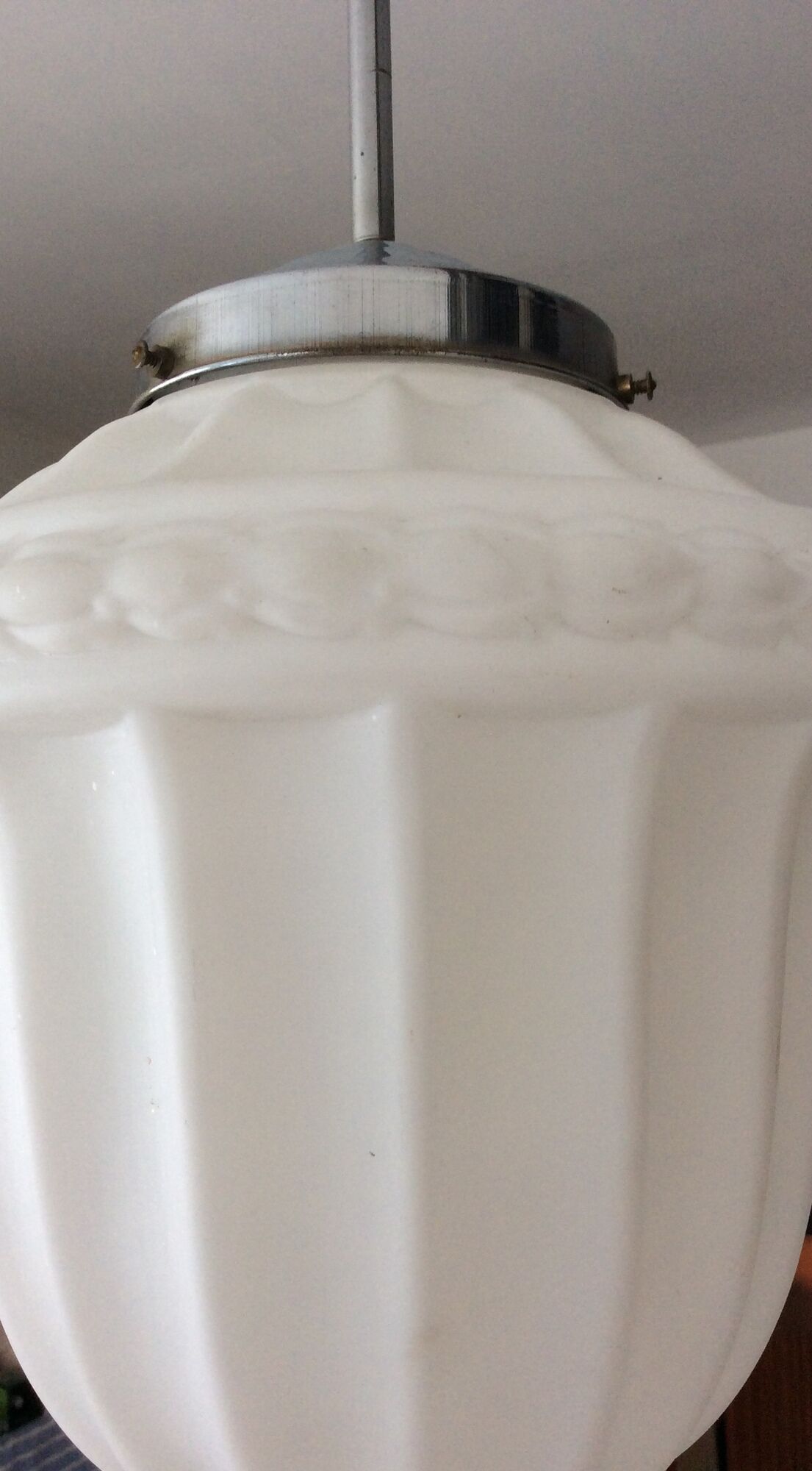 Art deco pendant lamp from the 50s in opaline and chrome metal