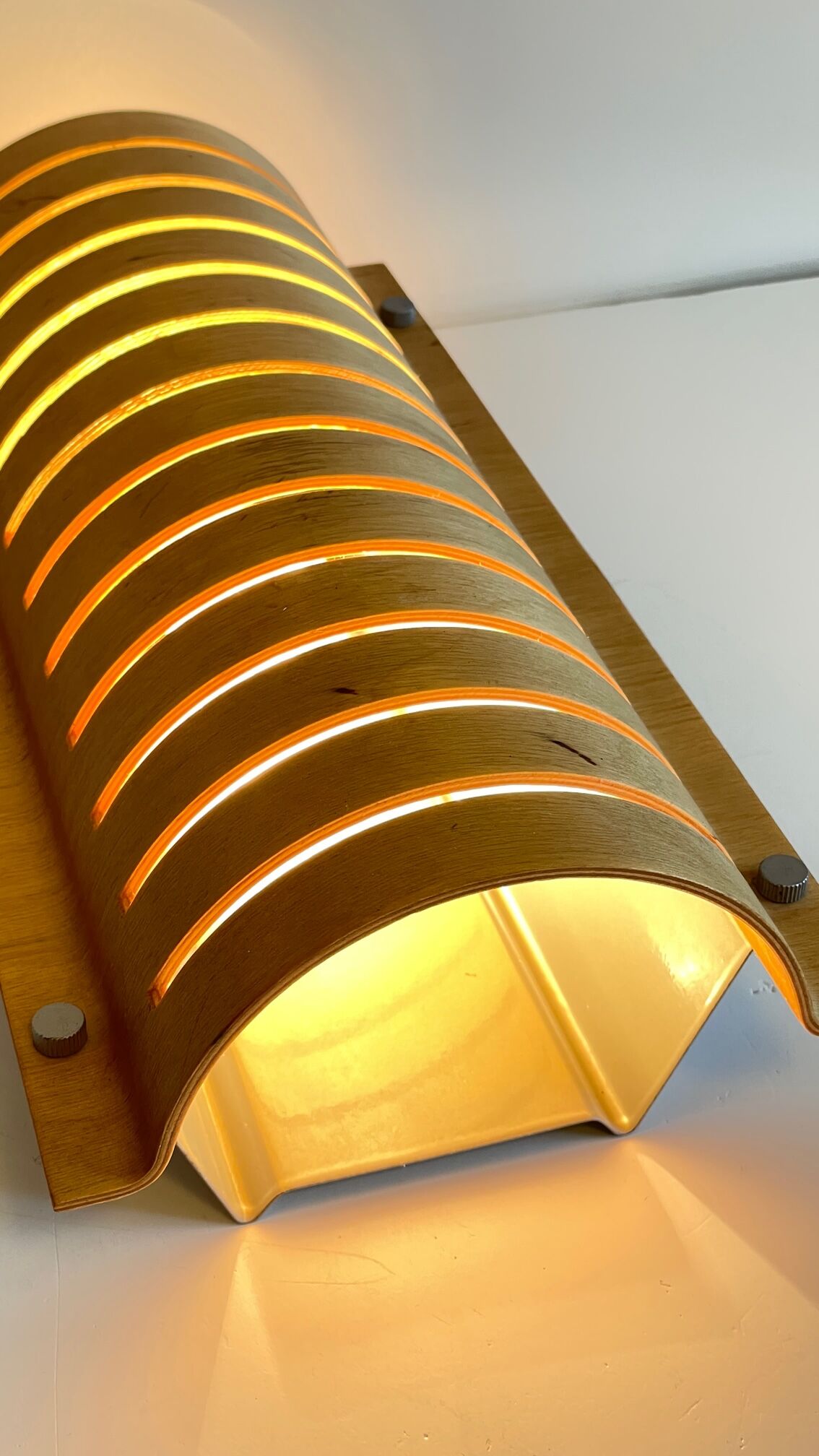 Vintage ikea bent wood and steel wall light