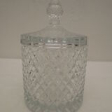 ancien pot couvert  en verre taillé / pointes de diamants