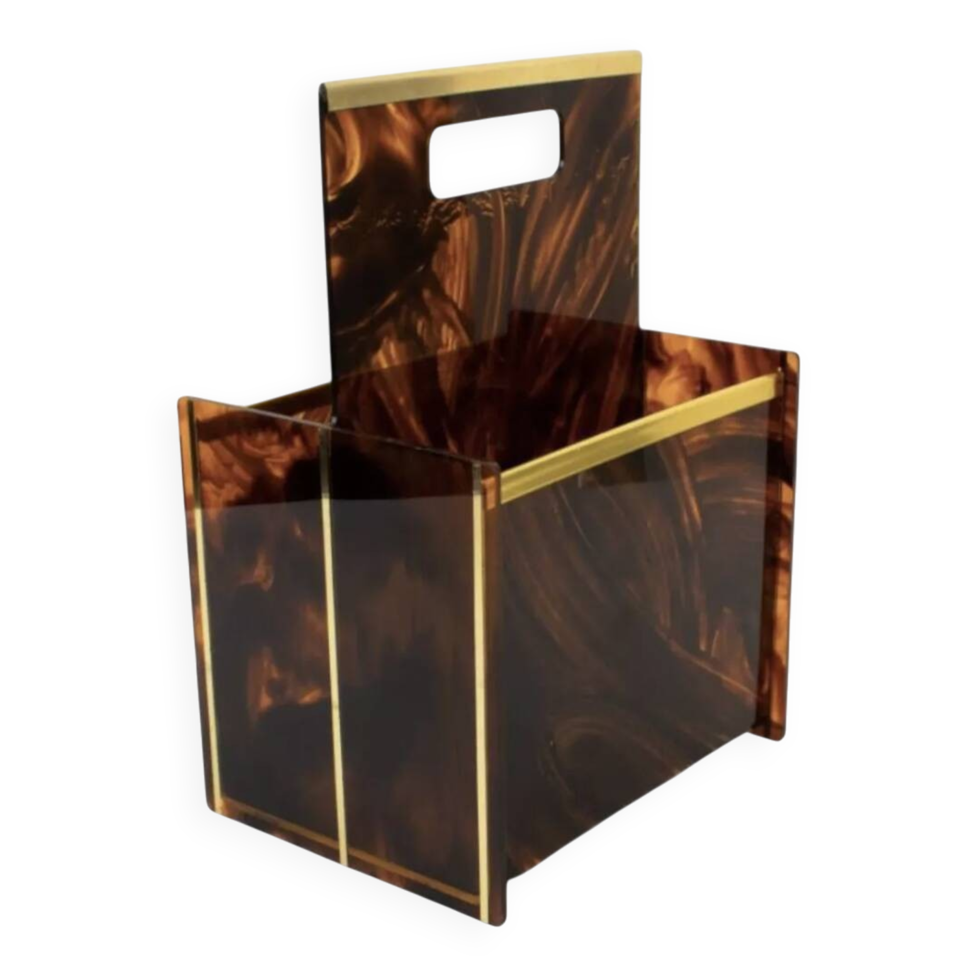 Tortoiseshell lucite magazine rack from the Christian Dior Home collection.