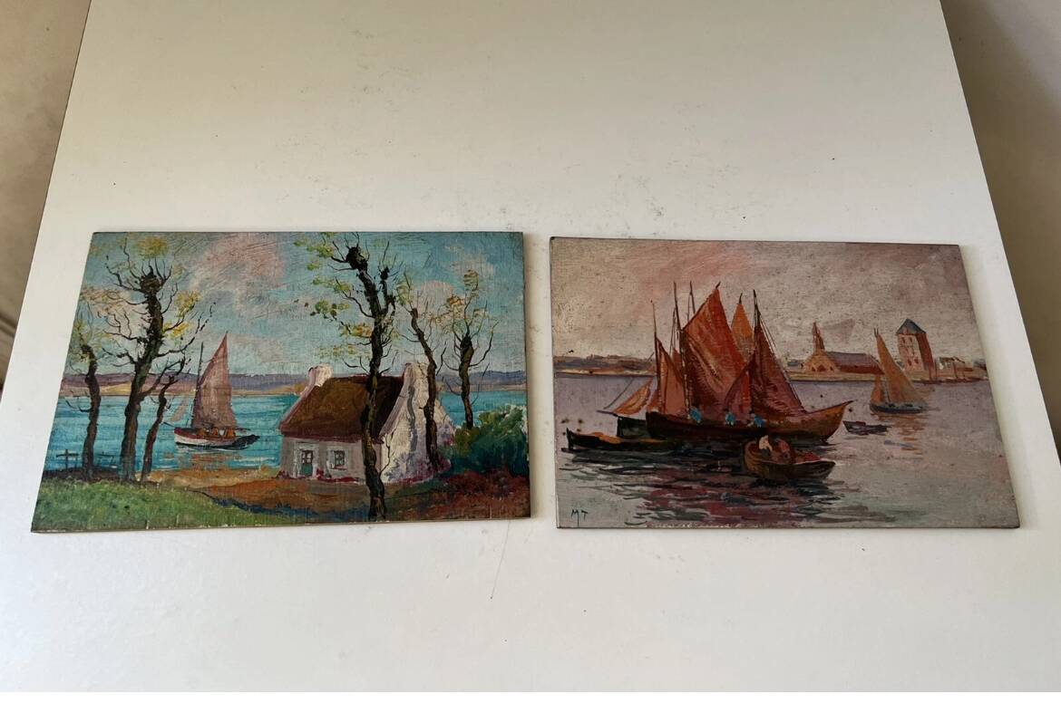 Pair of seascape paintings on panel, Brittany