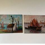 Pair of seascape paintings on panel, Brittany