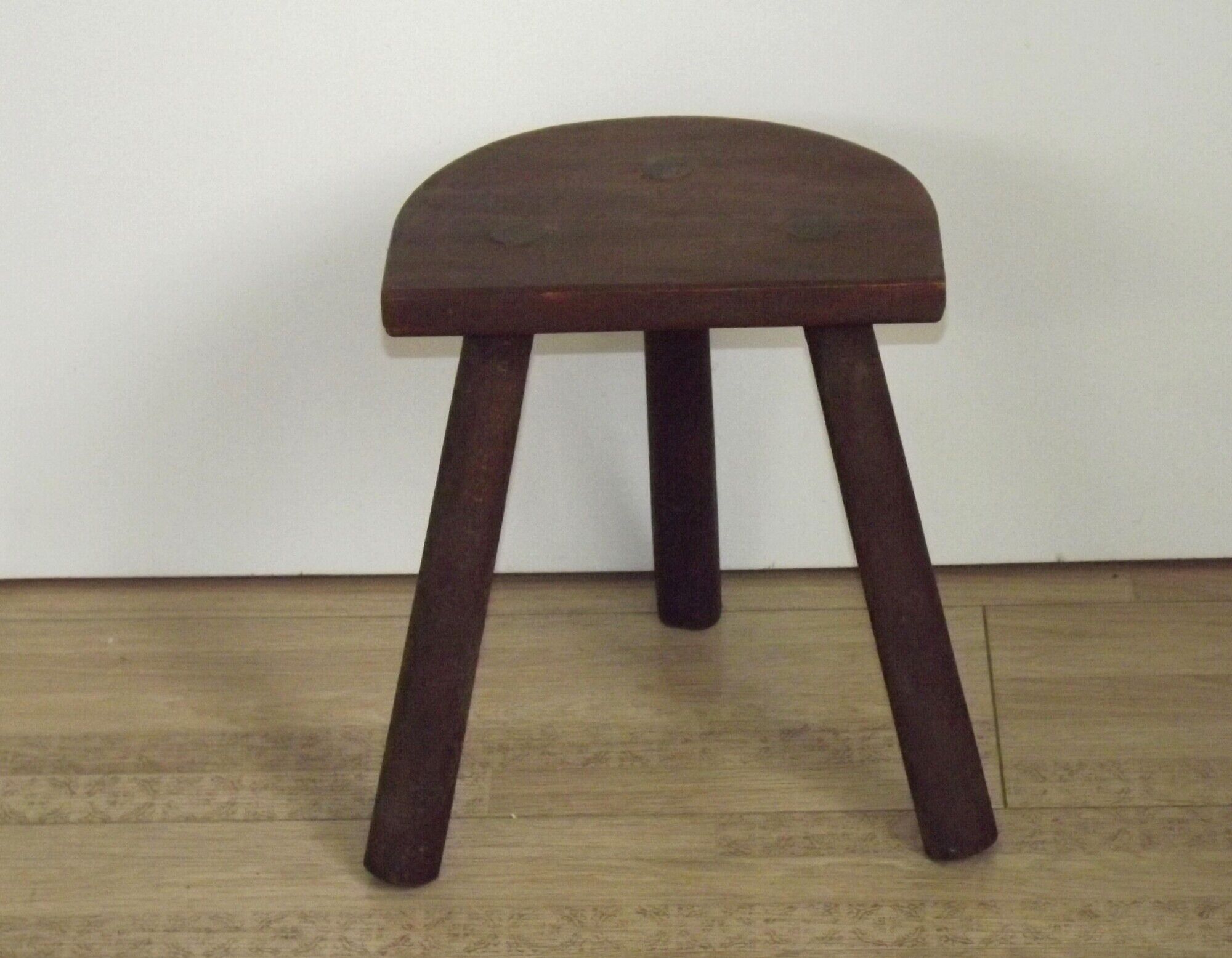 Vintage French Traditional Wooden 3 Legged Milking Stool – D-Shaped Seat