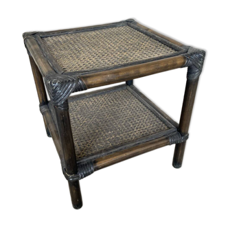 Bamboo Bedside Table + Caned Trays 1960 Vintage #D543