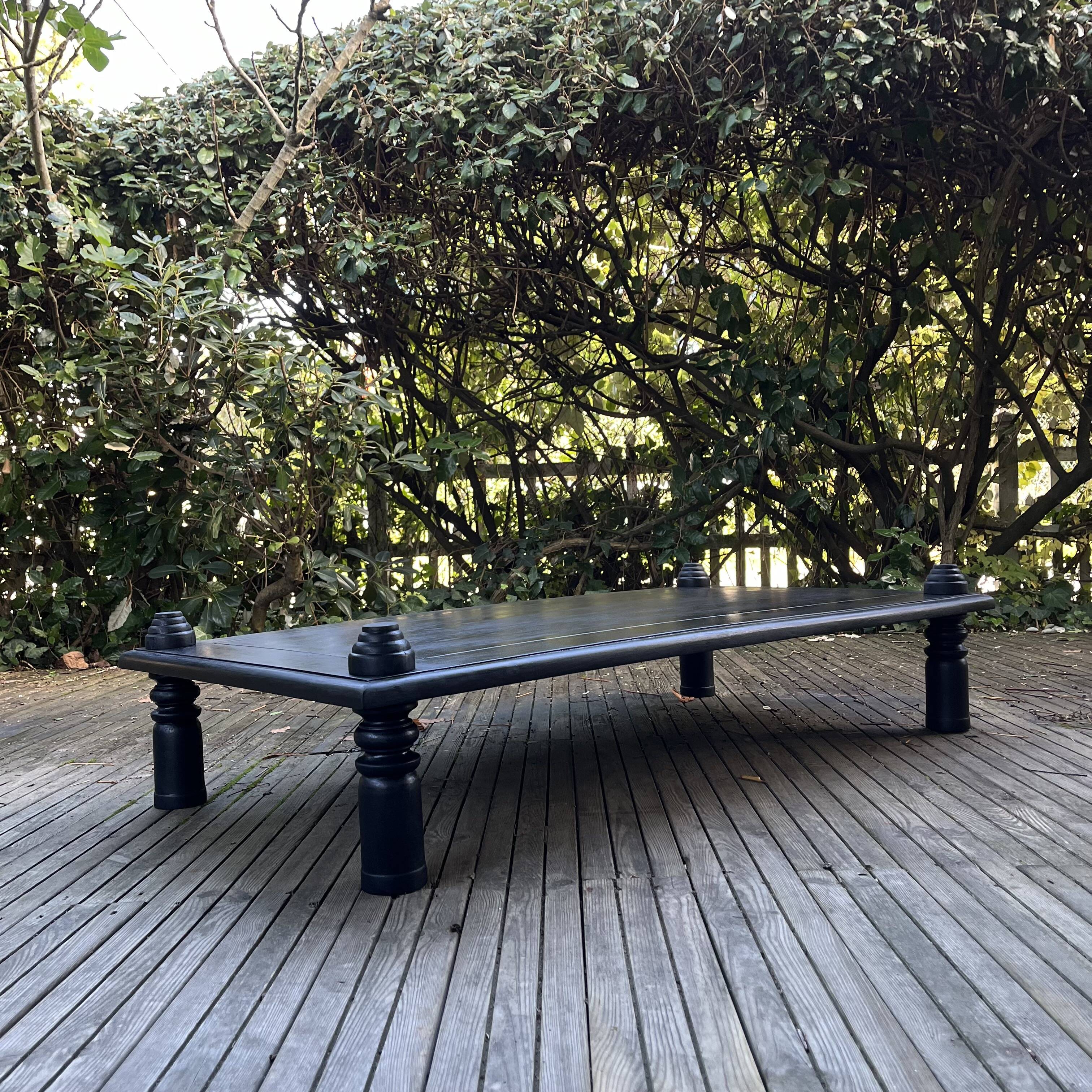 Brutalist black stained wood coffee table