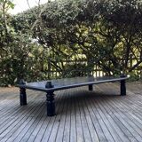 Brutalist black stained wood coffee table