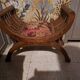 CURULE seat in antique Roman style, restored in teak wood and jacquard satin fabric