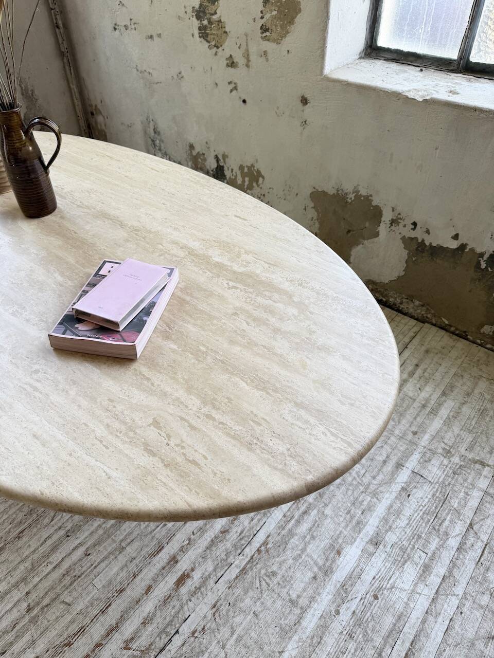 Travertine dining table 1970 Italy Tobia Scarpa