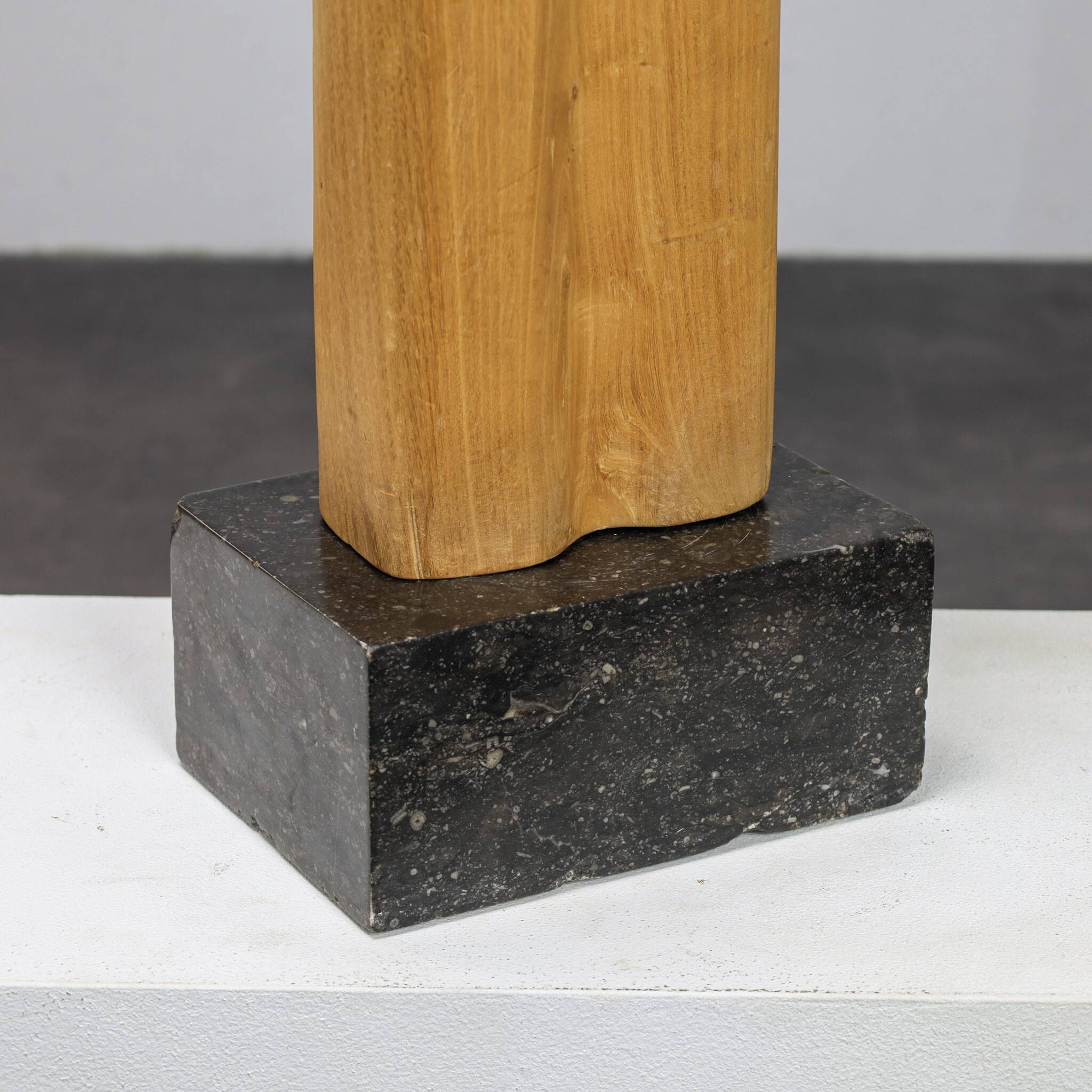 Abstract biomorphic sculpture in carved wood and stone, 1970s