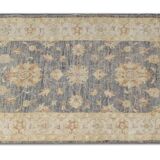 Oriental Grey Beige Stair Runner Rug, Wool Hand Knotted 81 x 295 cm