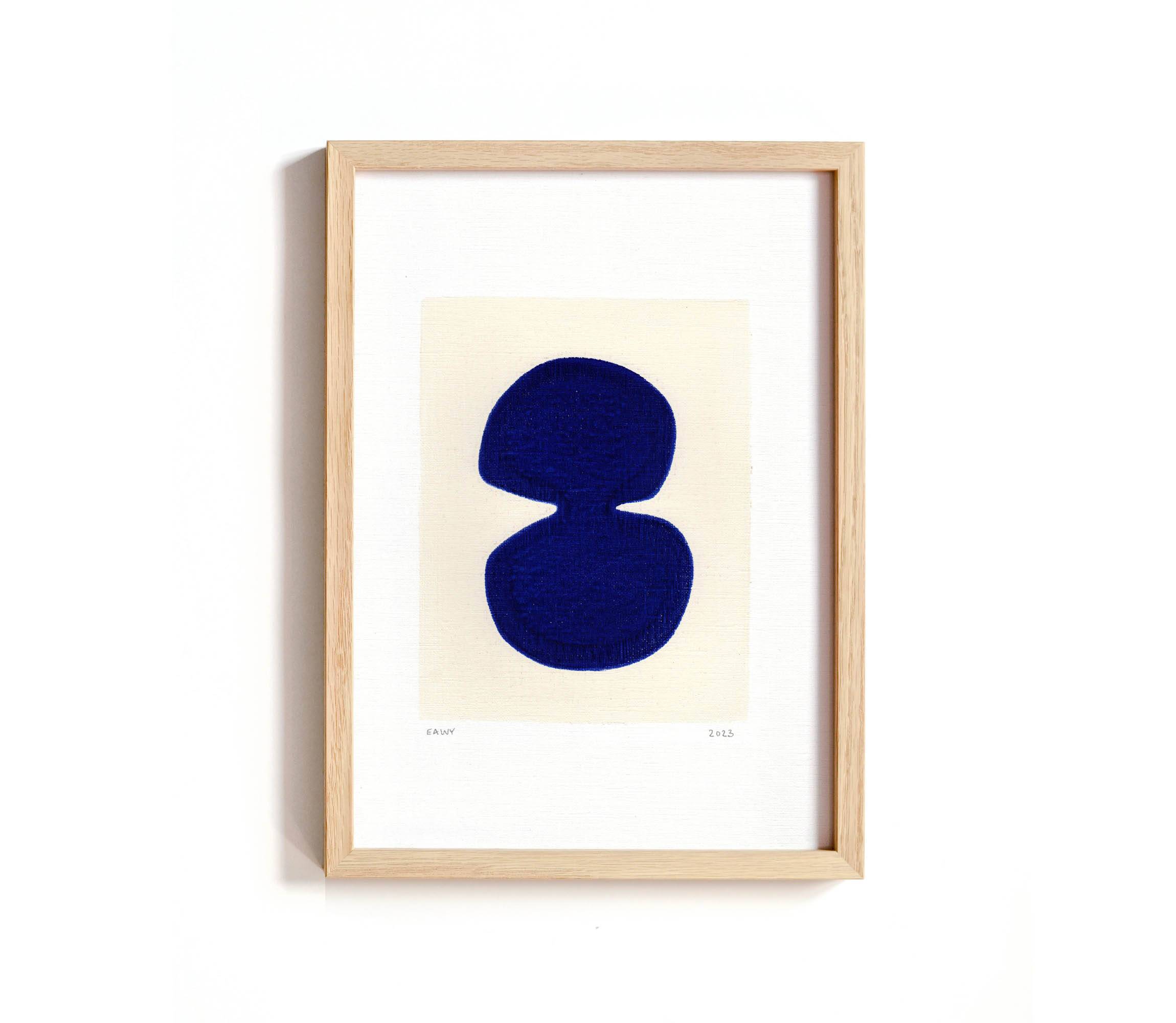 abstract painting on ultramarine blue paper signed Eawy