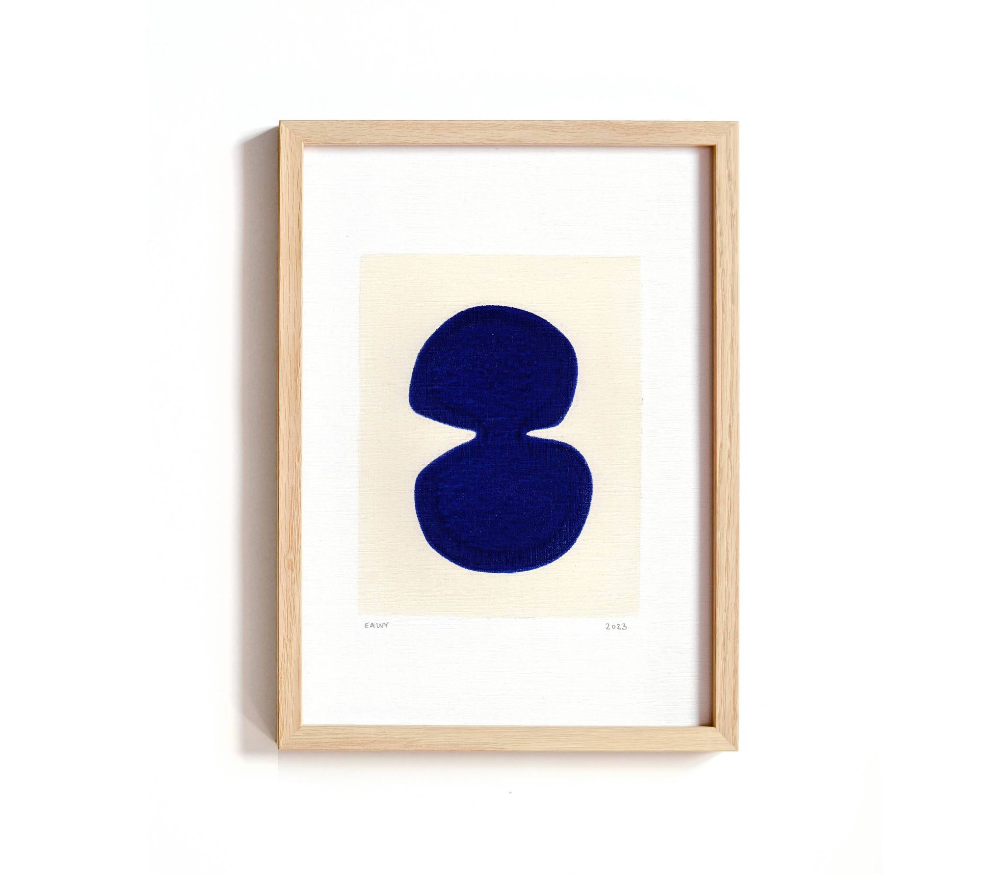 abstract painting on ultramarine blue paper signed Eawy