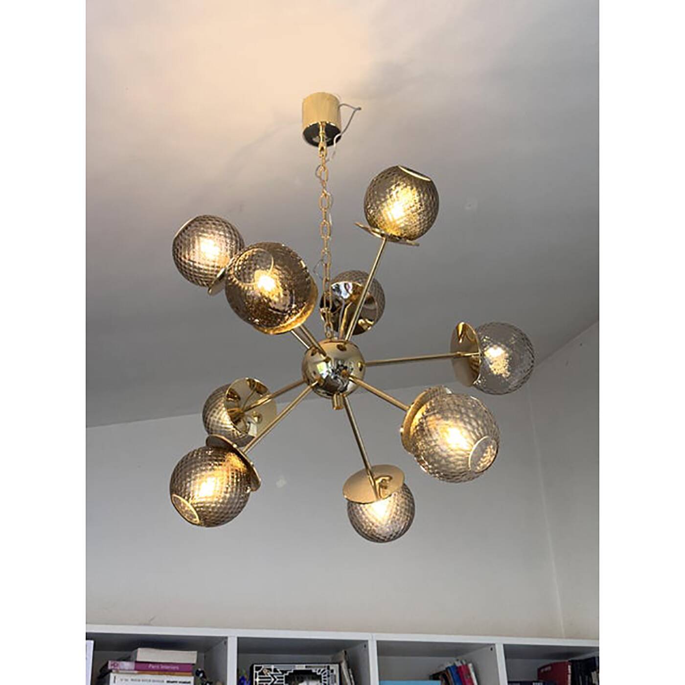 Contemporary Italian Gold Chandelier Sputnik in Style Murano Glass Smoked "