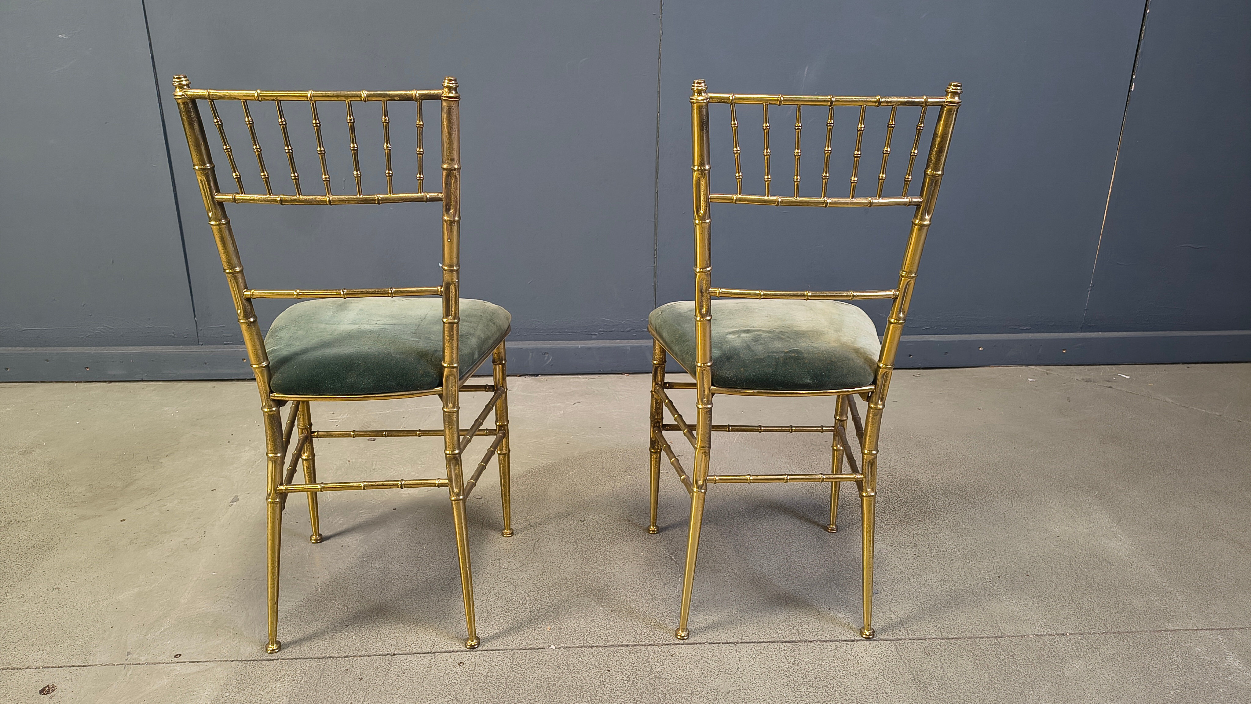 Pair of brass faux bamboo chairs, 1960s
