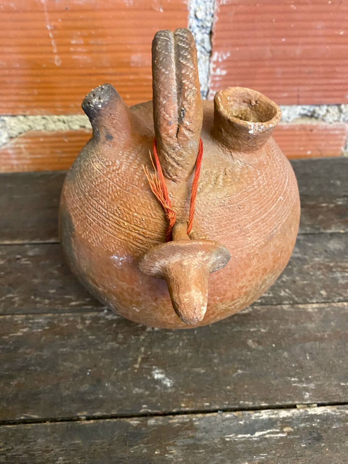 Gargoulette Jug Ball Antique Terracotta Chiseled Vintage #D616