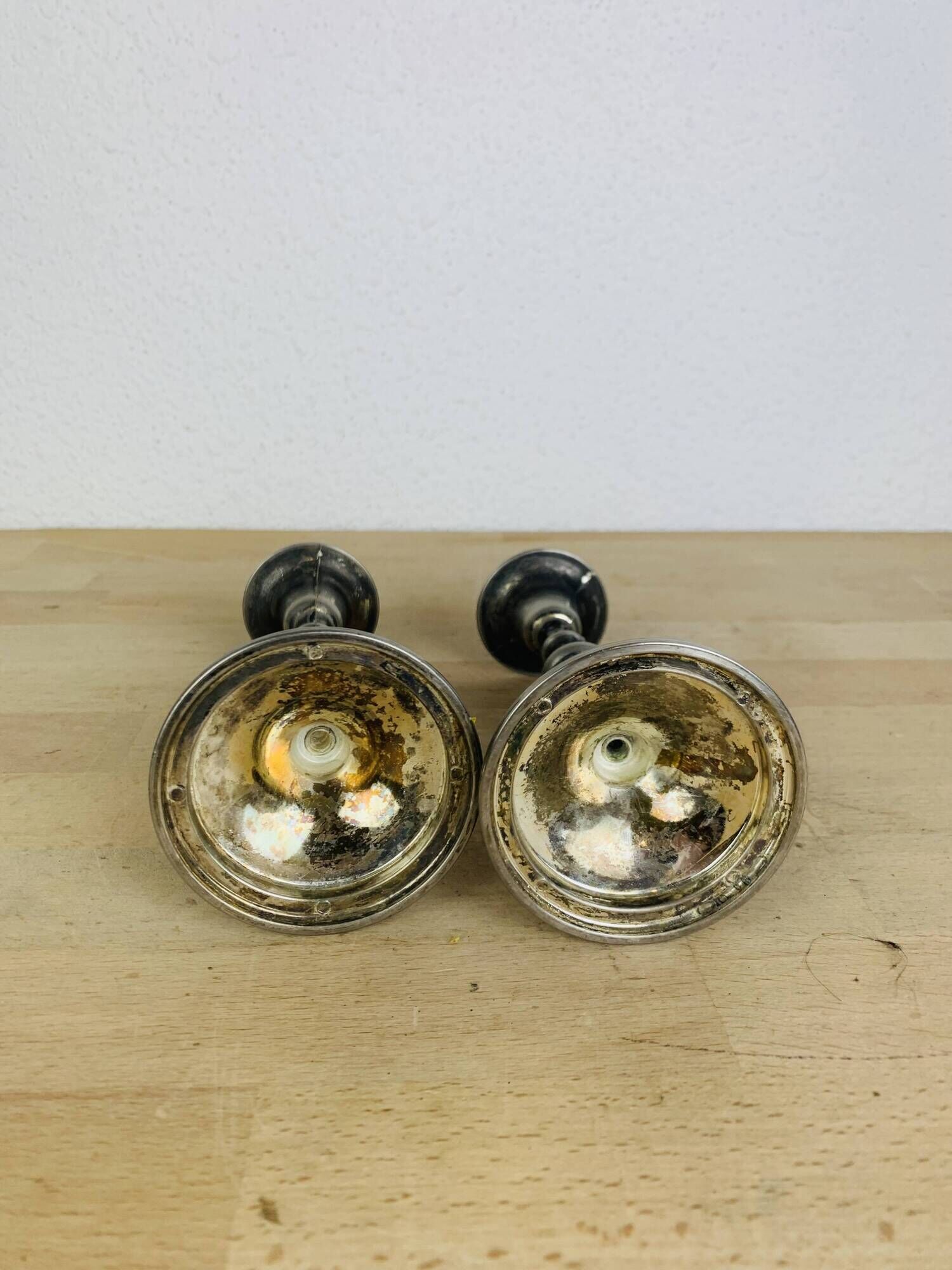 Pair of vintage silver-plated metal candlesticks